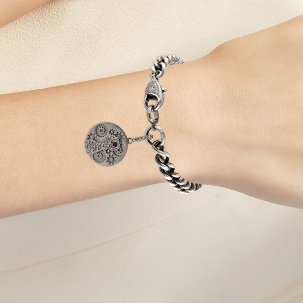 SHERYL LOWE AMETHYST & DIAMOND 0.33 CTW STERLING SILVER CHARM BRACELET - Picture 9 of 9
